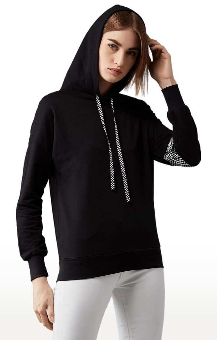 Women's Black Cotton Solid Sweatshirt