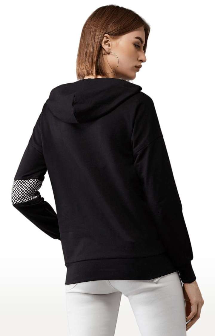 Women's Black Cotton Solid Sweatshirt