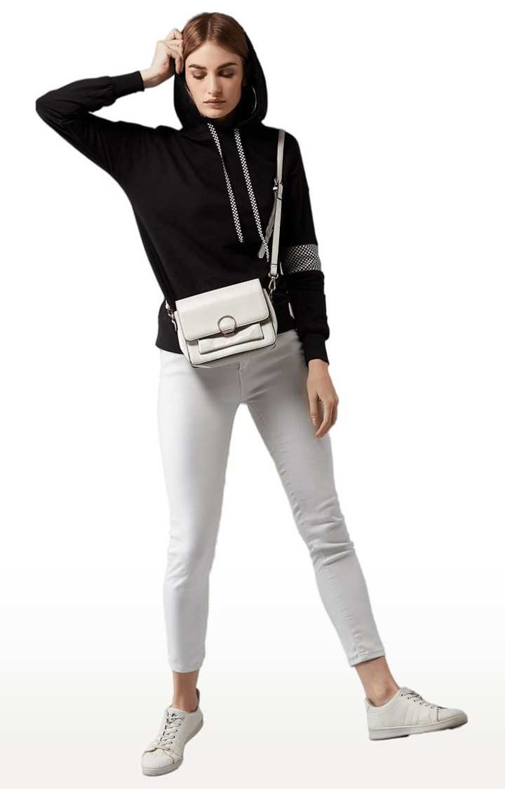 Women's Black Cotton Solid Sweatshirt