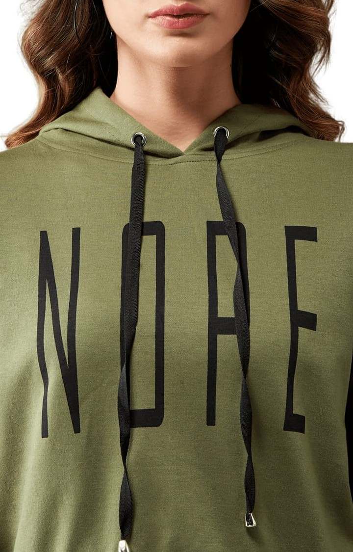 Women's Olive Green Cotton Typographic Sweatshirt