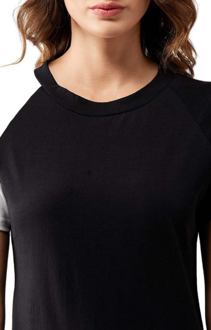 Women's Black and White Cotton Solid Regular T-Shirt