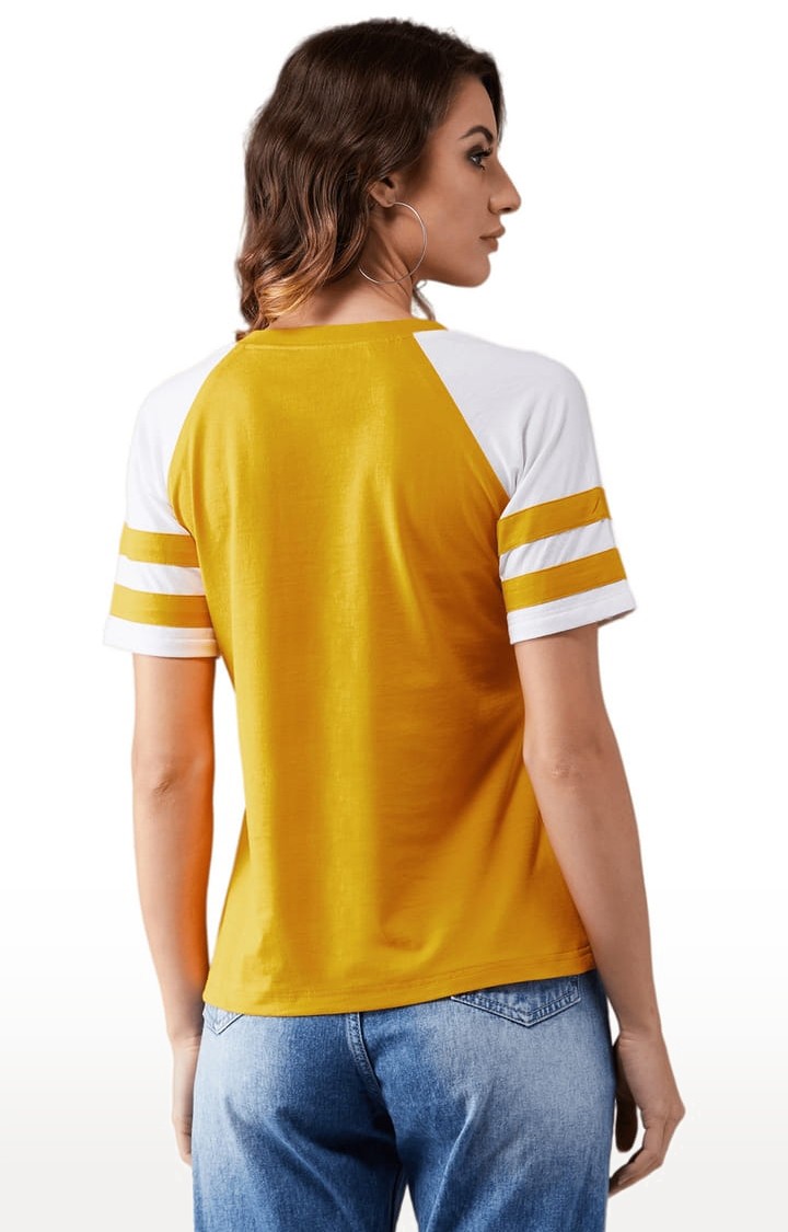 Women's Mustard and white Cotton Solid Regular T-Shirt