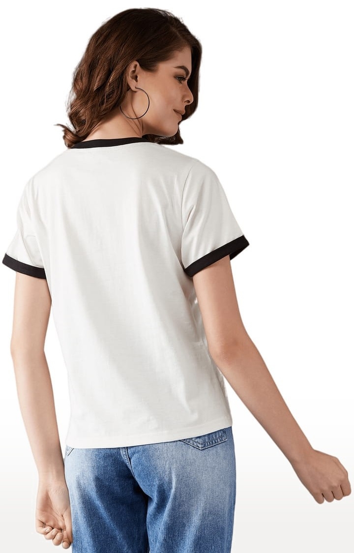 Women's White Cotton Typographic Regular T-Shirt