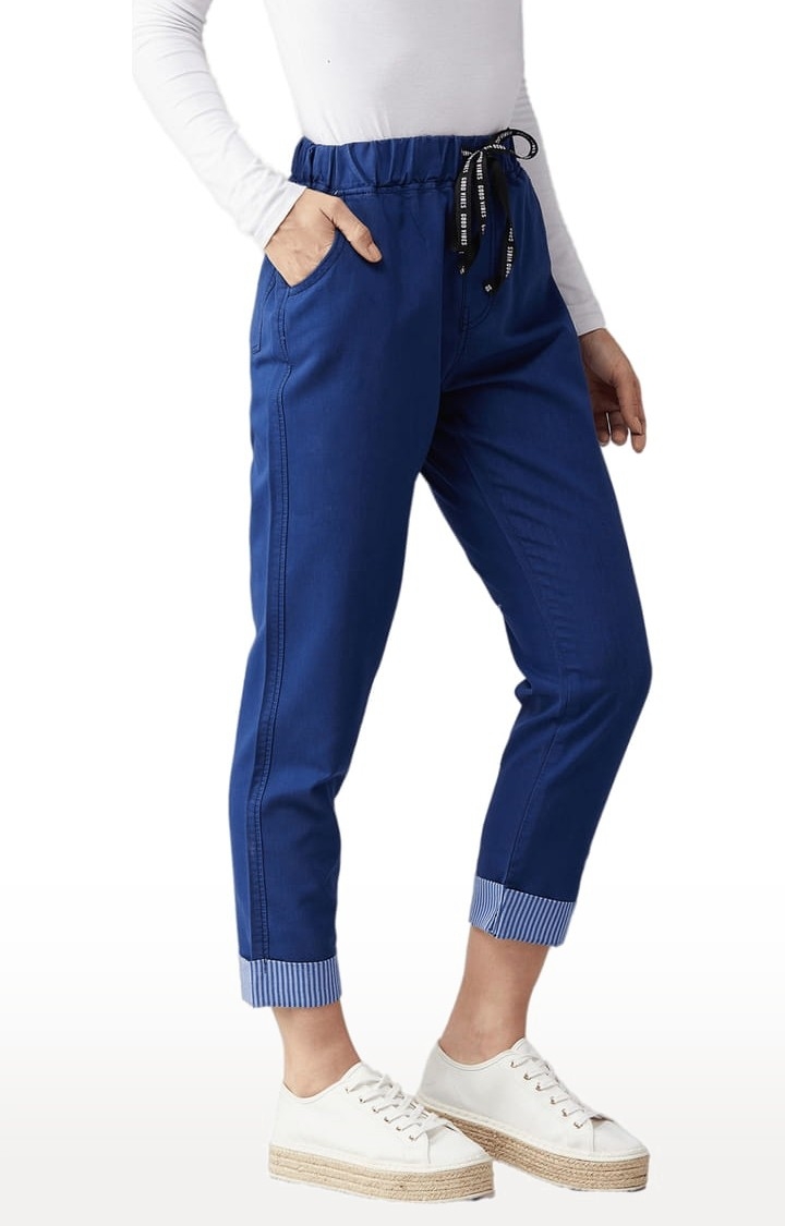 Dolce Crudo | Women's Blue Cotton Solid Joggers Jeans 0