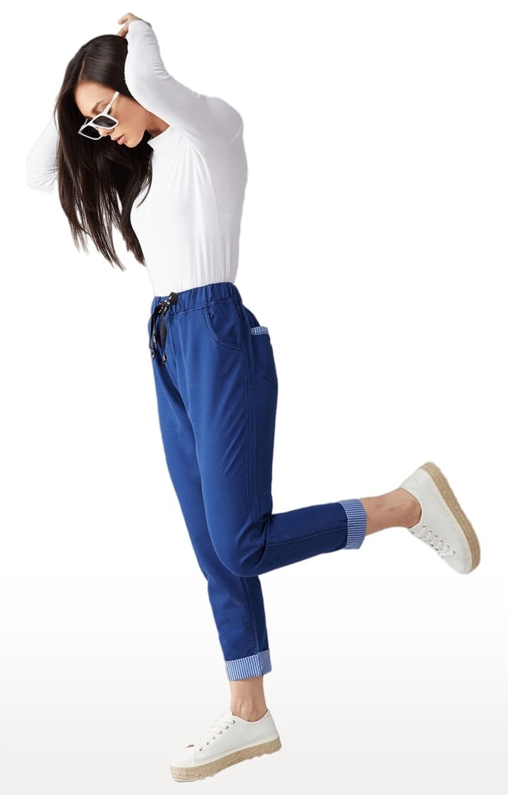 Dolce Crudo | Women's Blue Cotton Solid Joggers Jeans 1