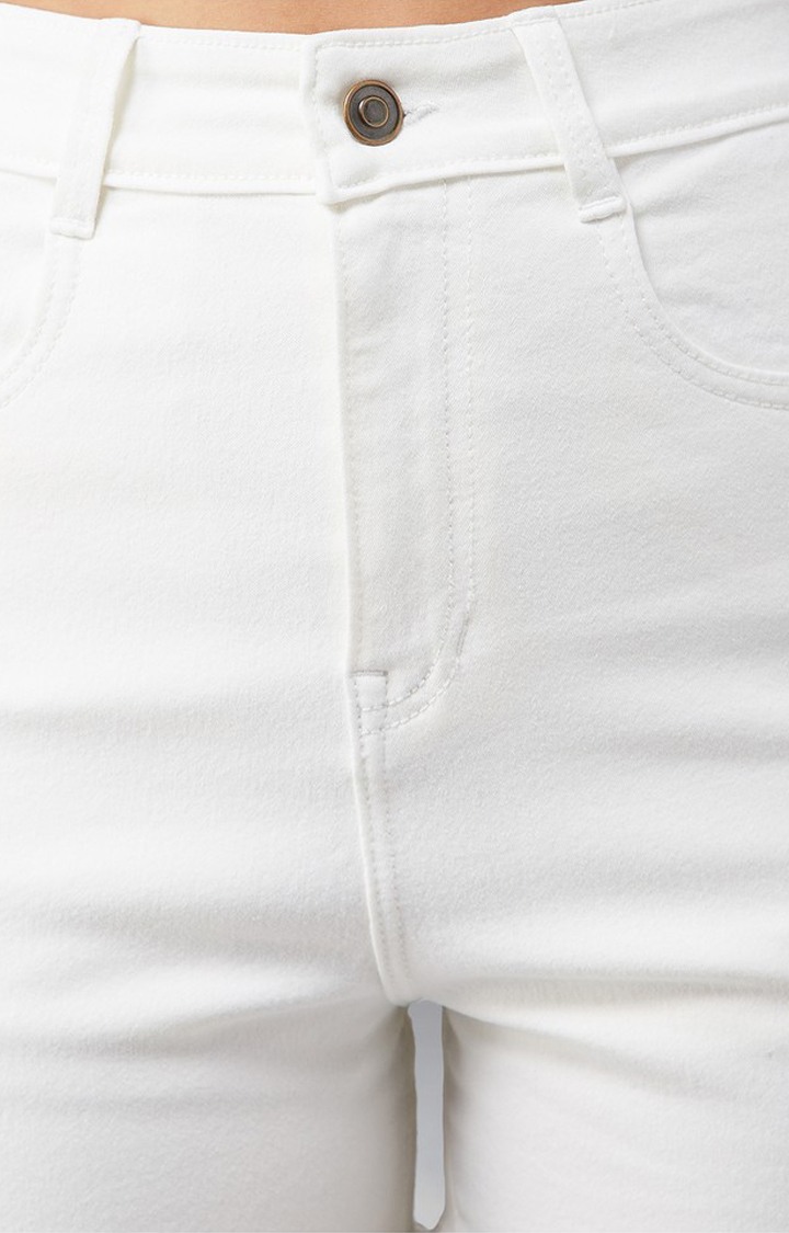 Women's White Regular High Rise Clean Look Regular Stretchable Denim Shorts