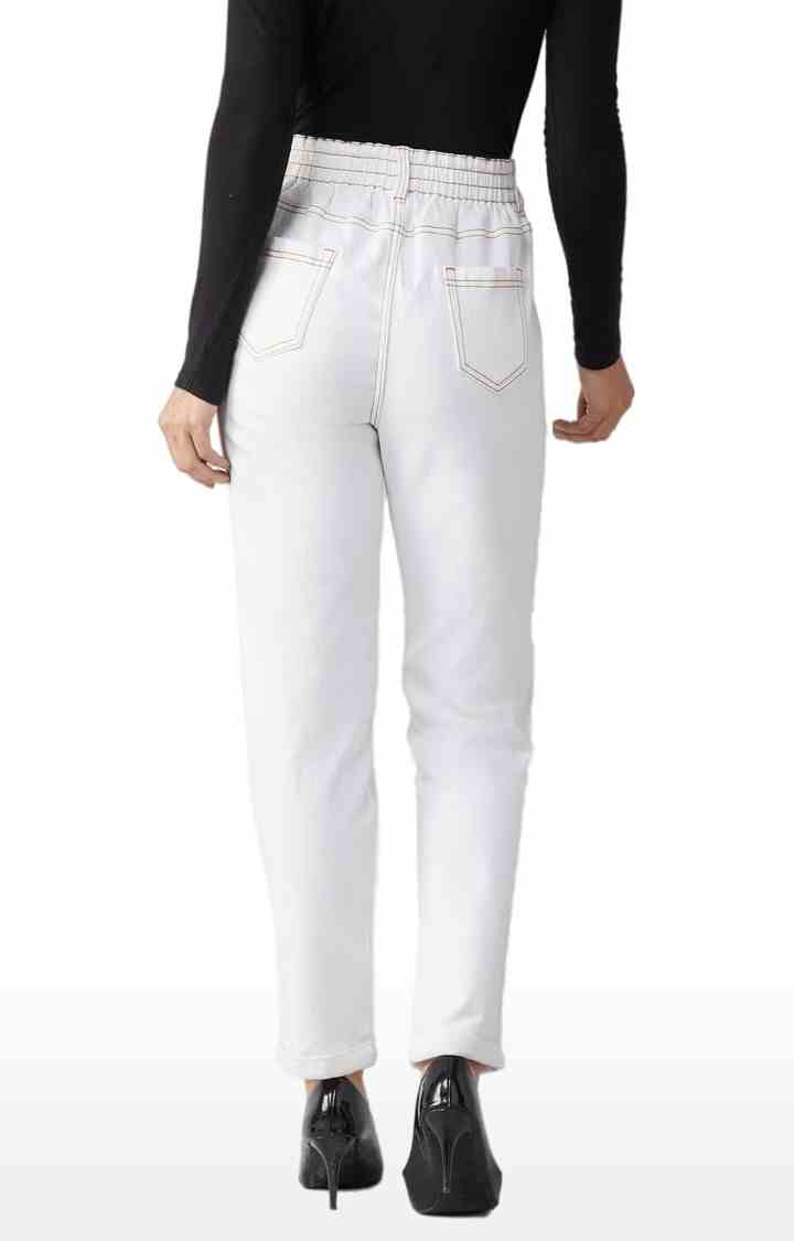 Women's White Cotton Solid Regular Jeans