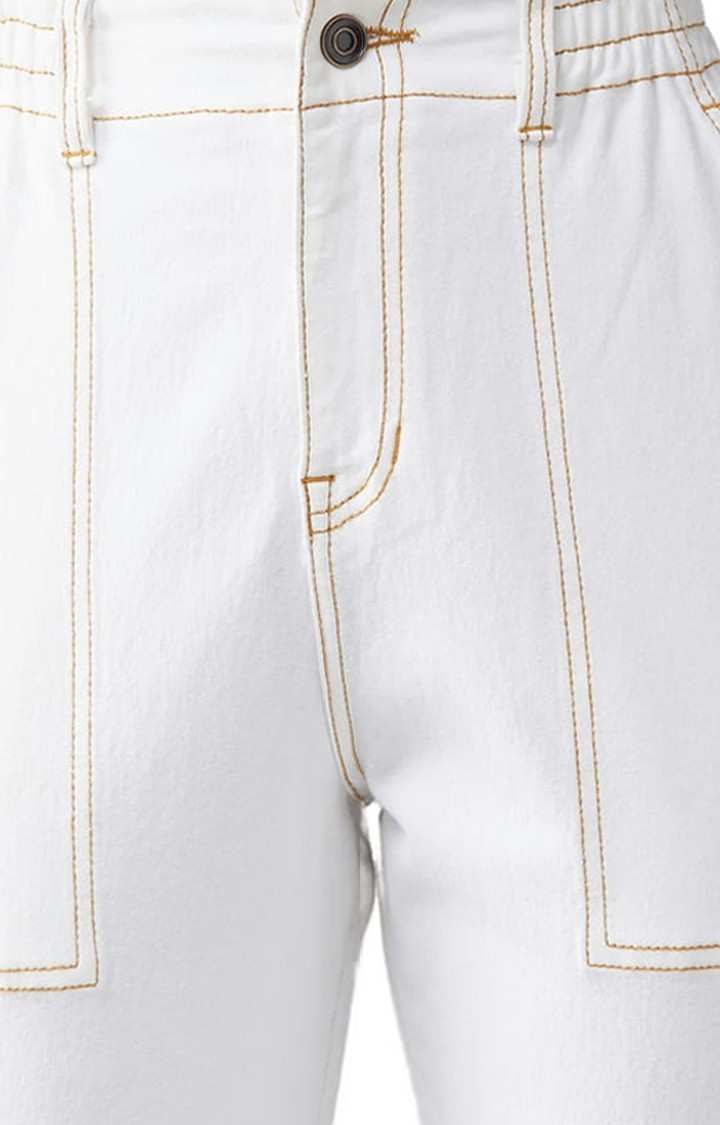 Women's White Cotton Solid Regular Jeans