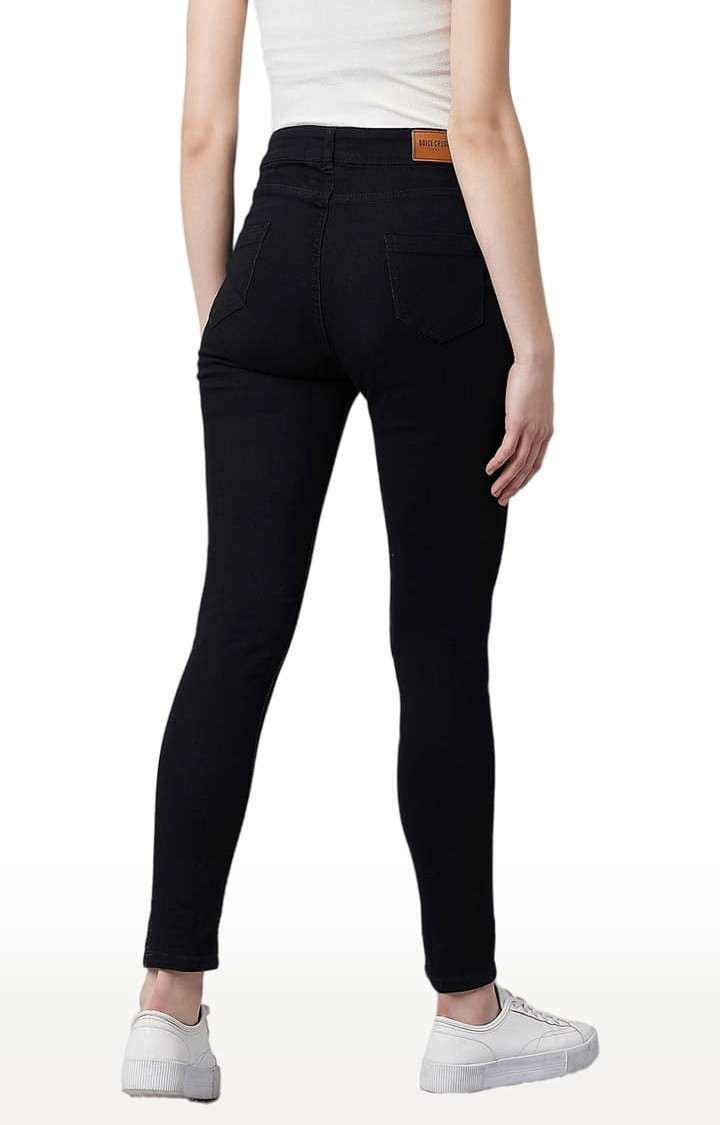 Women's Black Cotton Solid Skinny Jeans