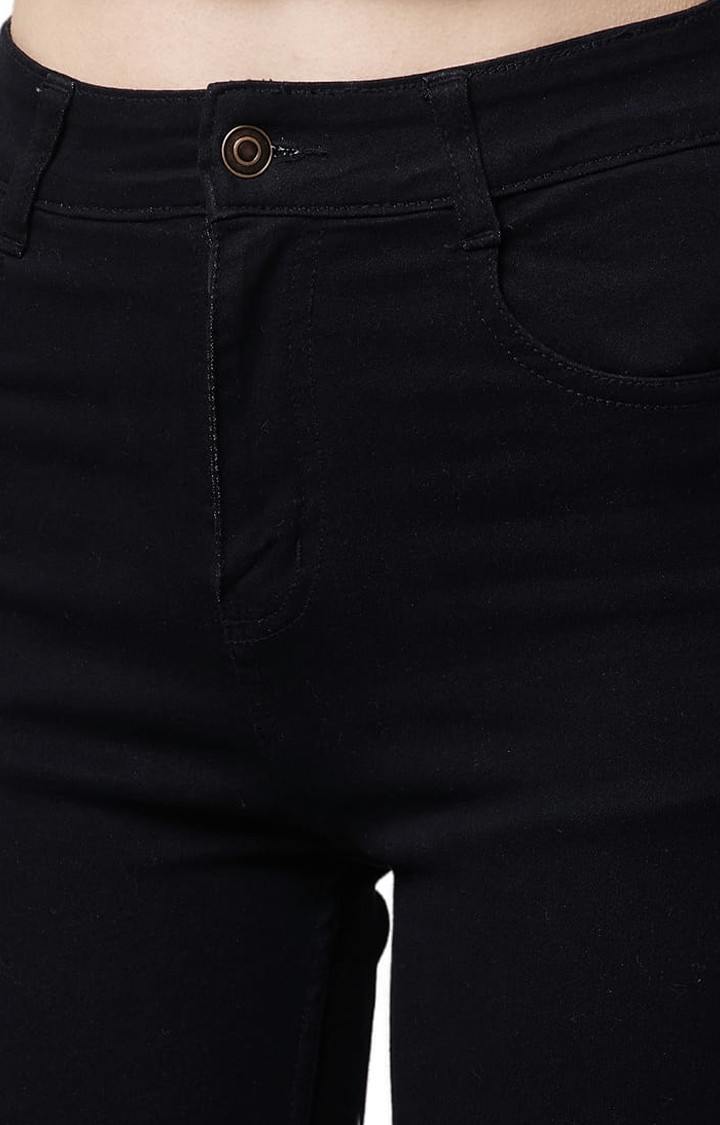 Women's Black Cotton Solid Skinny Jeans