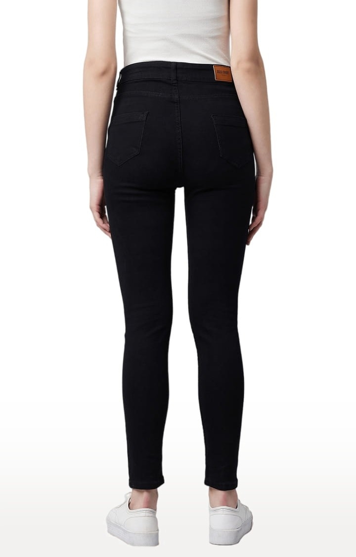Women's Black  Cotton Solid Skinny Jeans