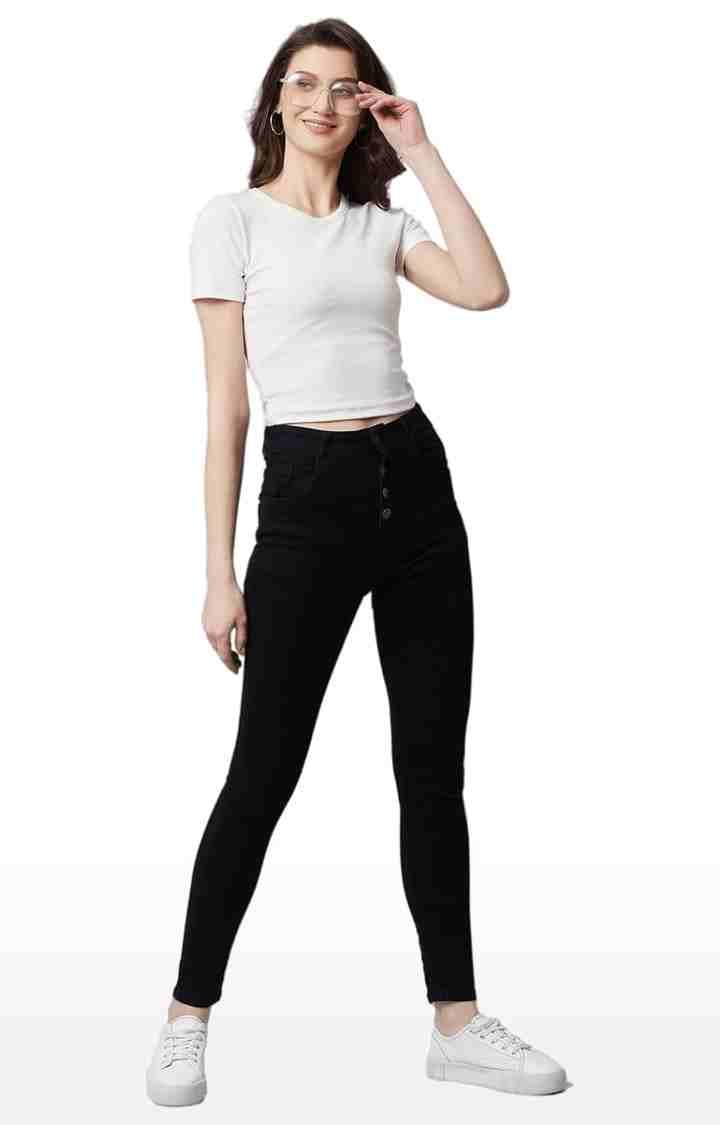 Women's Black  Cotton Solid Skinny Jeans