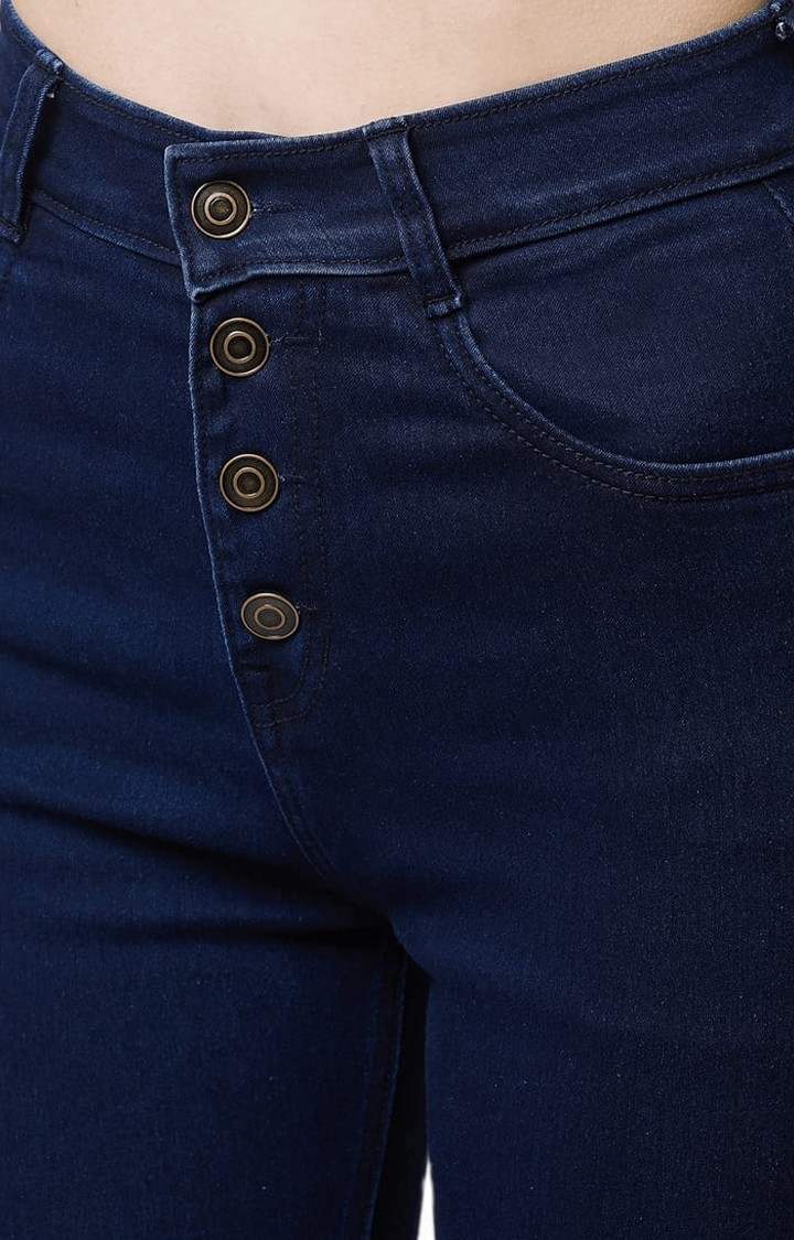 Women's Blue Cotton Solid Skinny Jeans