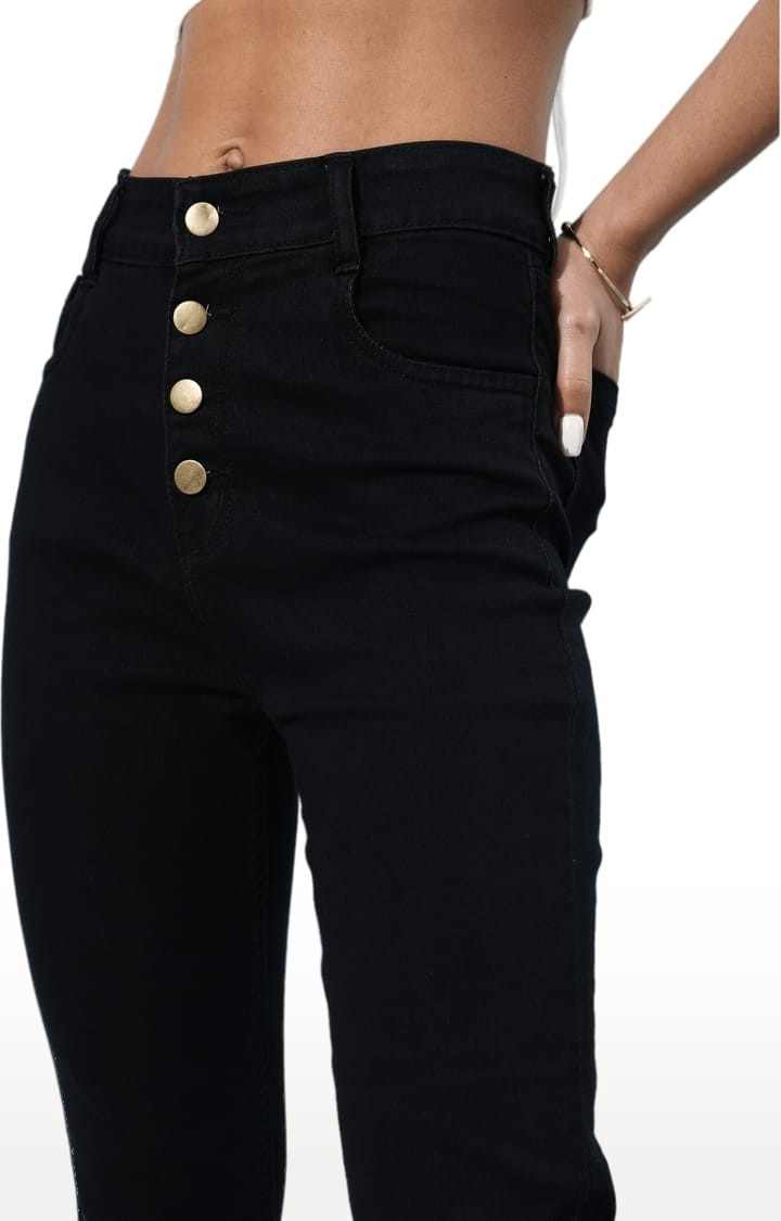 Women's Black Cotton Solid Slim Jeans