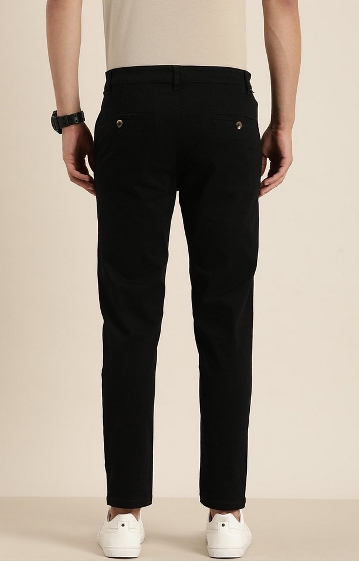 Men's  Black Solid Angle Length Trouser