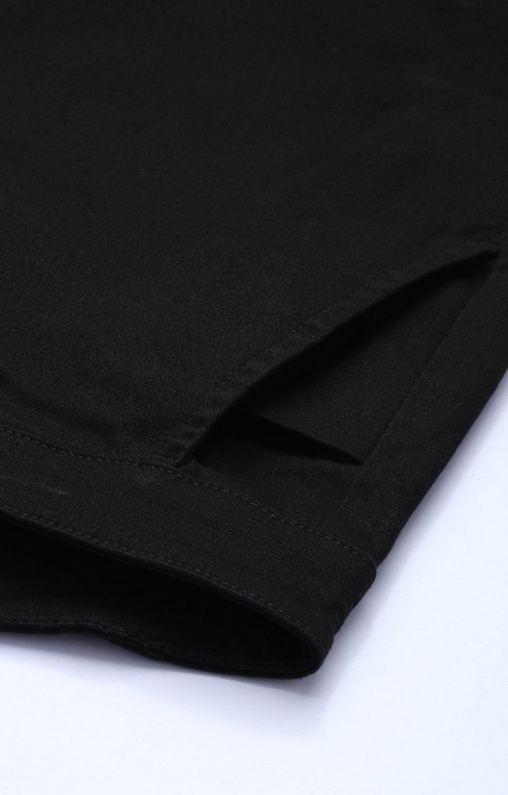 Men's  Black Solid Angle Length Trouser