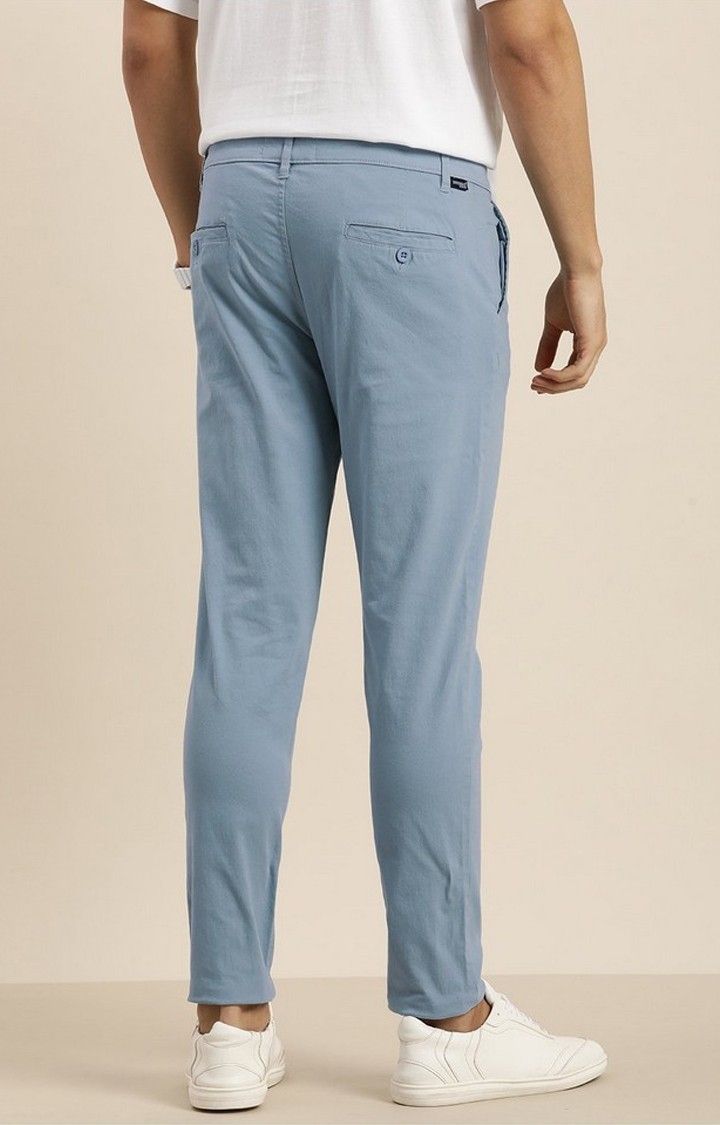 Men's  Blue Solid Angle Length Trouser
