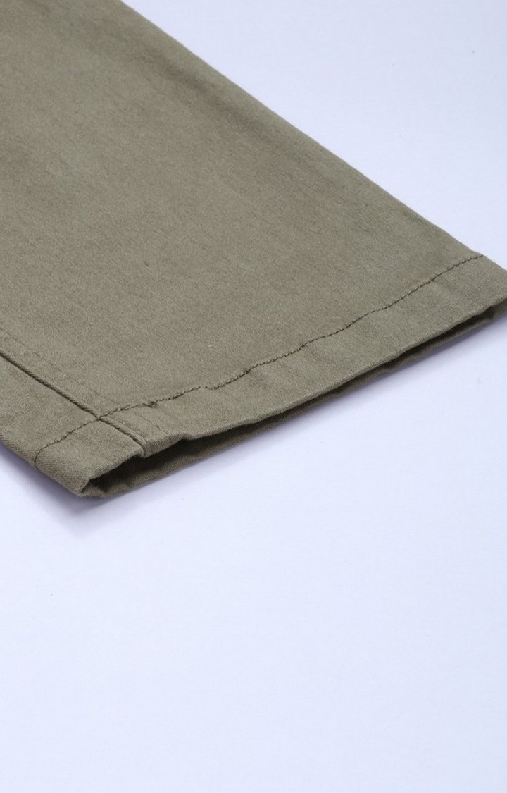 Men's  Olive Solid Angle Length Trouser