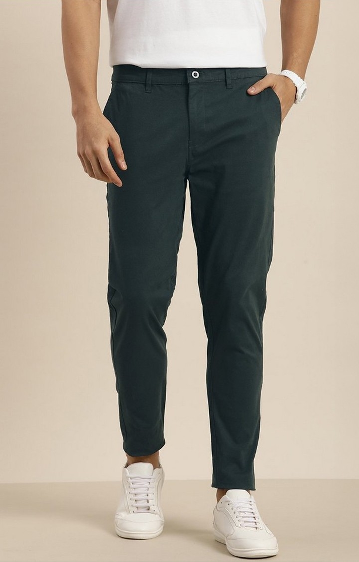 Men's  Teal Solid Angle Length Trouser