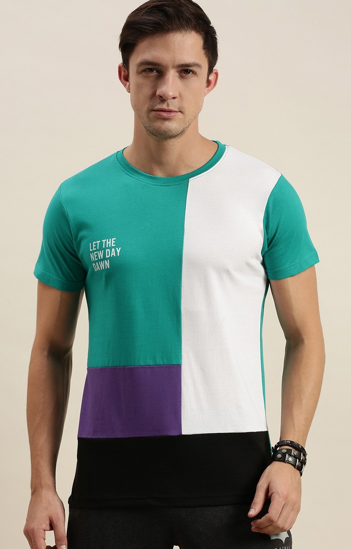 Difference of Opinion | Men's Green Cotton Colourblock Regular T-Shirt