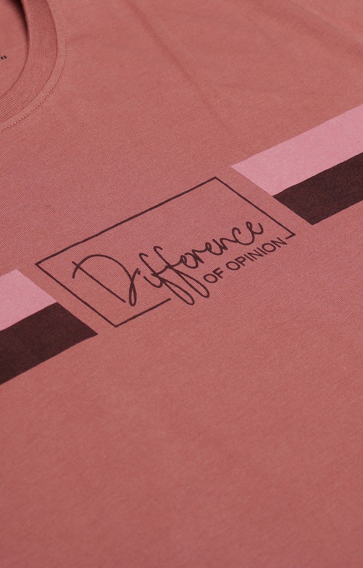 Difference of Opinion | Men's Pink Cotton Typographic Printed Regular T-Shirt 4