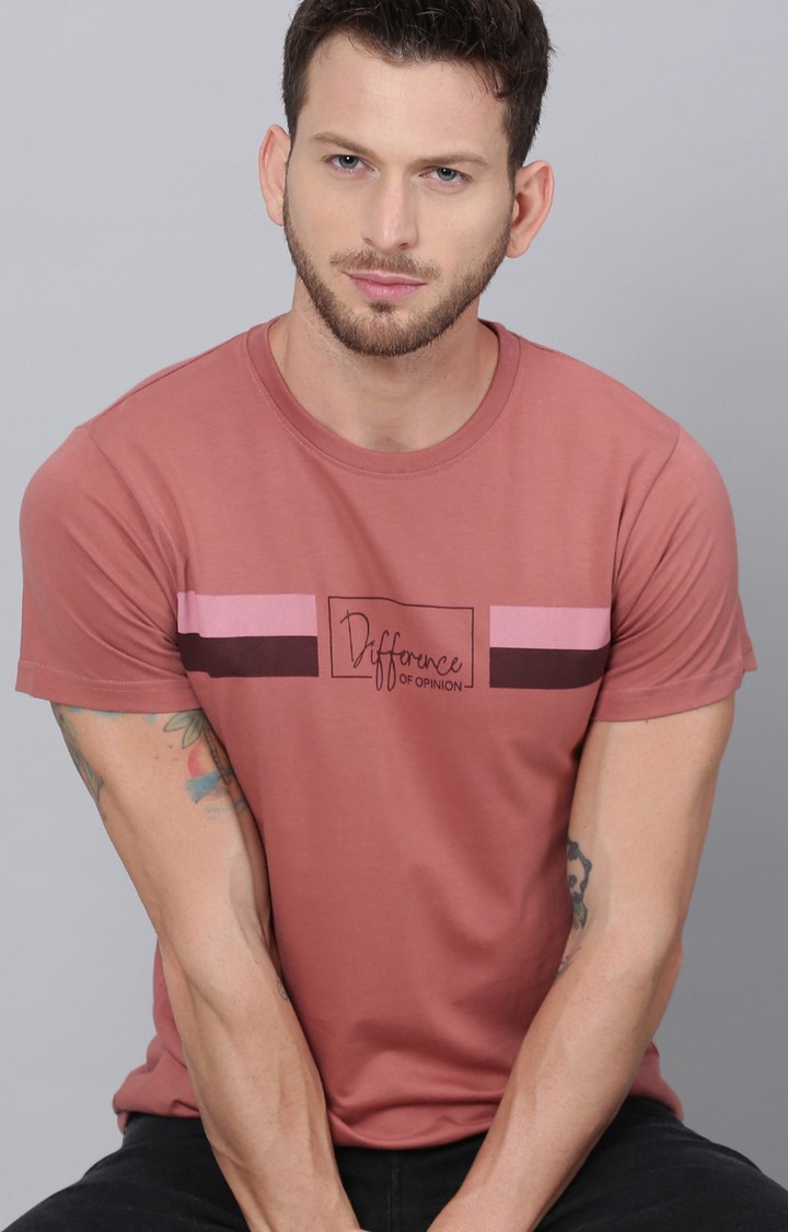 Difference of Opinion | Men's Pink Cotton Typographic Printed Regular T-Shirt