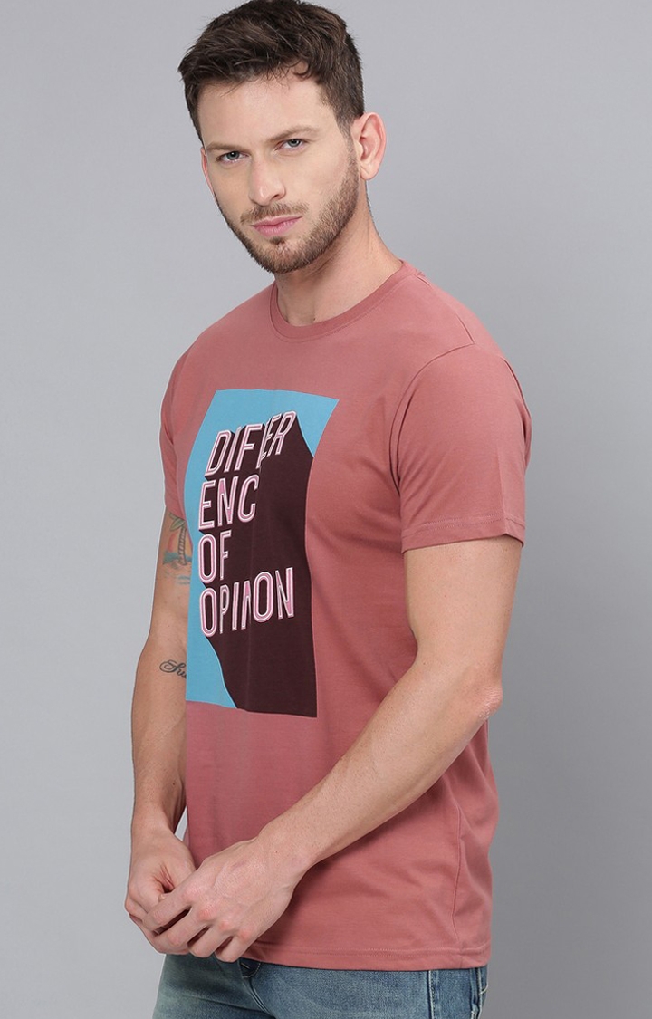 Difference of Opinion | Men's Pink Cotton Typographic Printed Regular T-Shirt 2