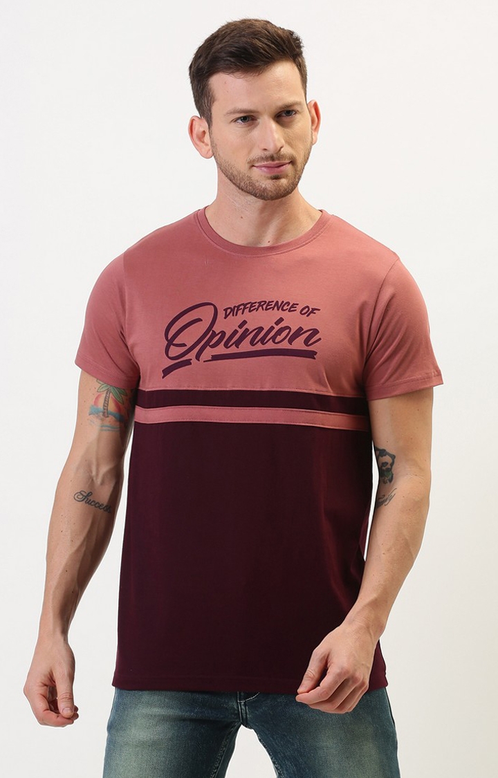 Difference of Opinion | Men's Pink Cotton Typographic Printed Regular T-Shirt 0