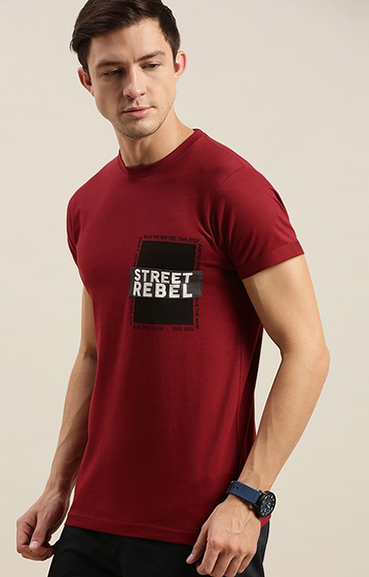 Difference of Opinion | Men's Red Cotton Typographic Printed Regular T-Shirt 2