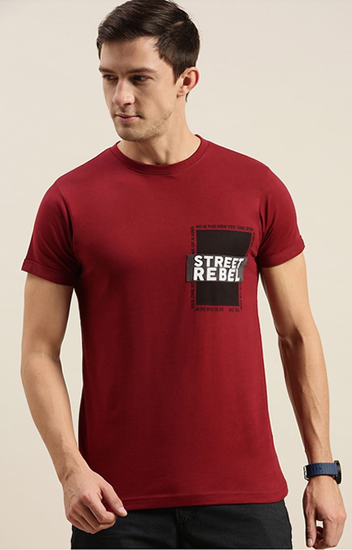 Difference of Opinion | Men's Red Cotton Typographic Printed Regular T-Shirt 0