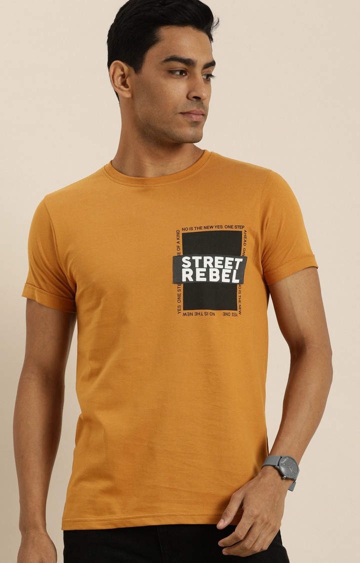 Difference of Opinion | Men's Yellow Cotton Typographic Printed Regular T-Shirt
