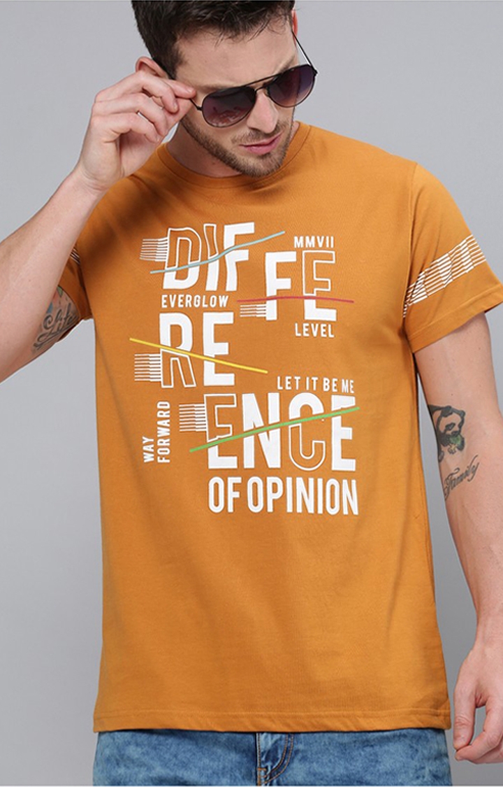 Difference of Opinion | Men's Yellow Cotton Typographic Printed Regular T-Shirt 0