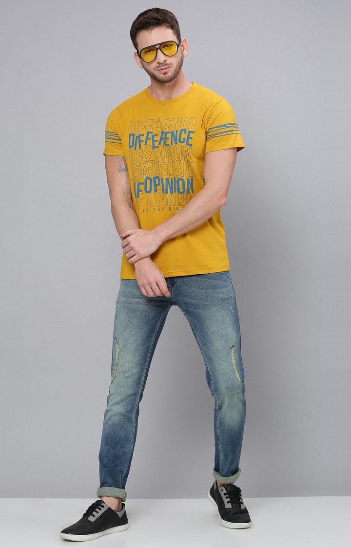 Difference of Opinion | Men's Yellow Cotton Typographic Printed Regular T-Shirt 1