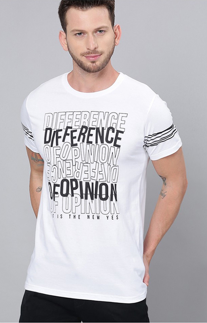 Difference of Opinion | Men's White Cotton Typographic Printed Regular T-Shirt