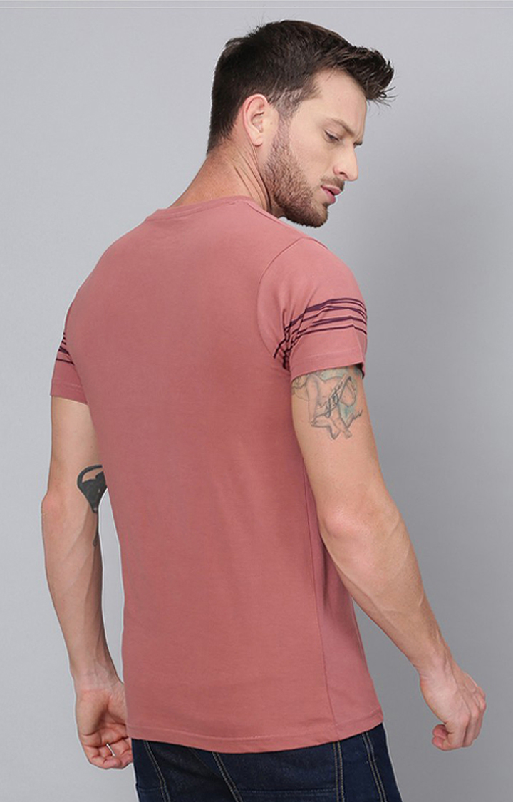 Men's Pink Cotton Typographic Printed Regular T-Shirt