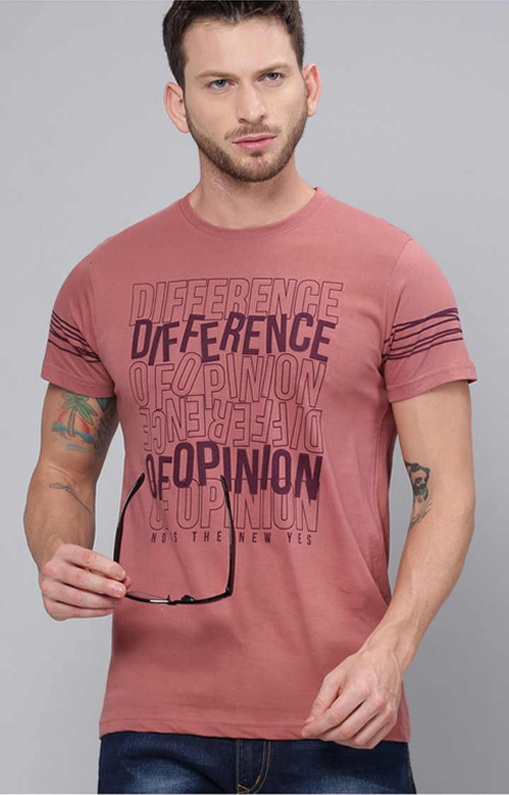 Difference of Opinion | Men's Pink Cotton Typographic Printed Regular T-Shirt