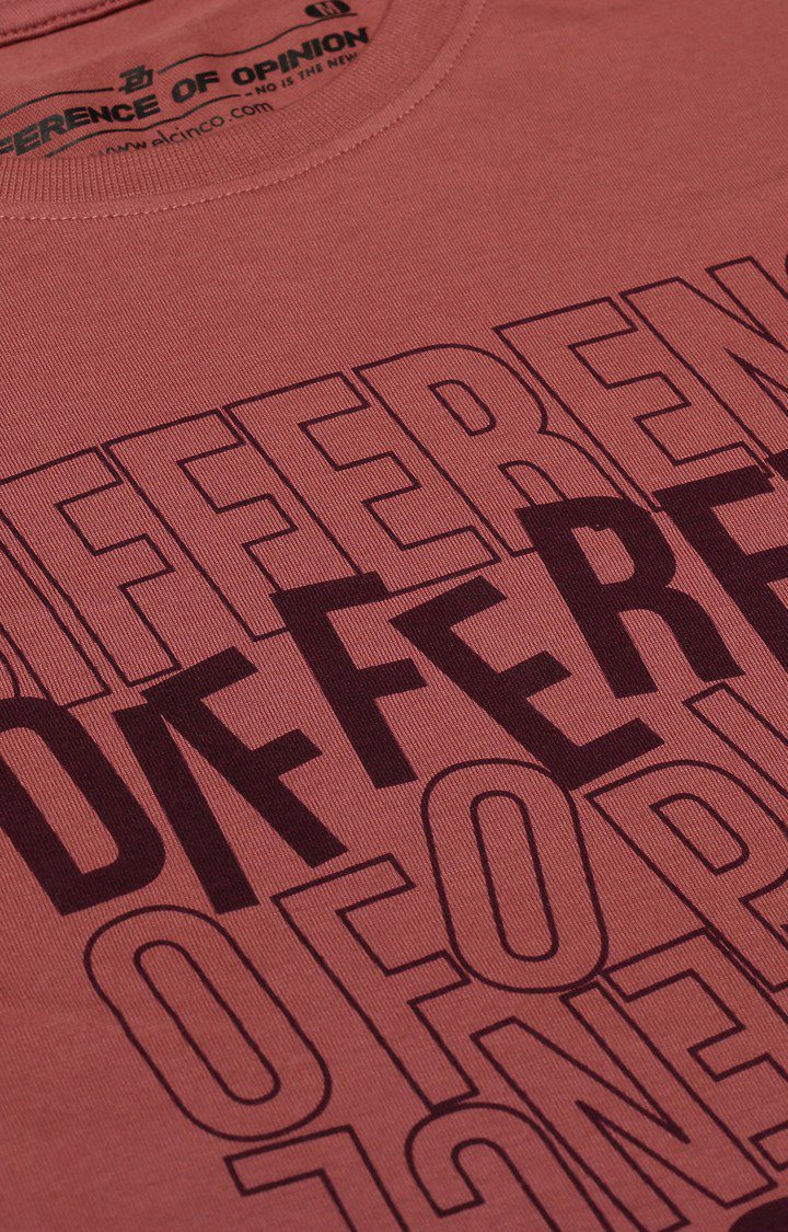 Men's Pink Cotton Typographic Printed Regular T-Shirt