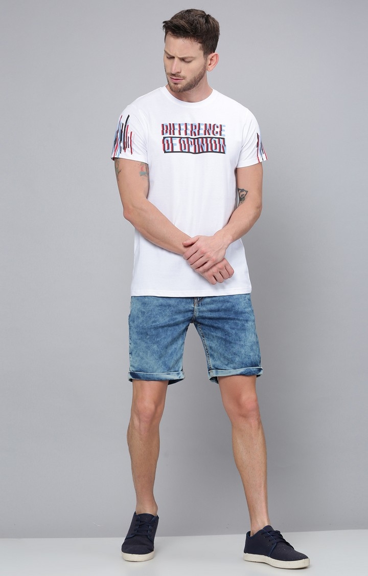 Difference of Opinion | Men's White Cotton Typographic Printed Regular T-Shirt 1
