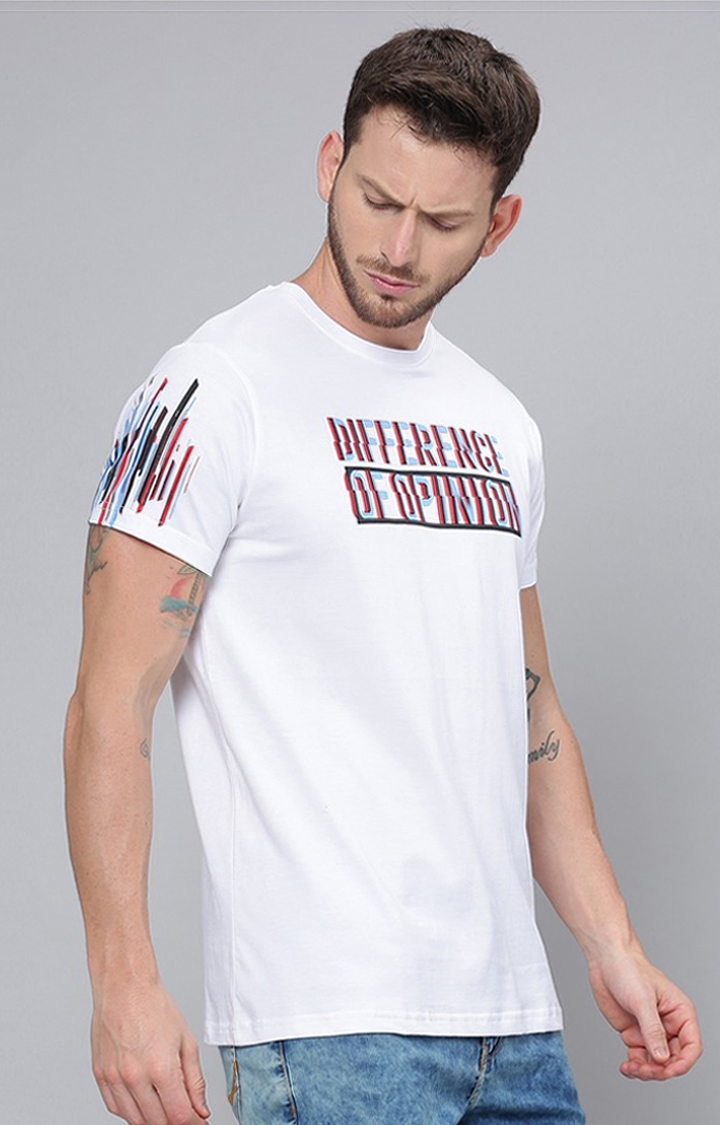Difference of Opinion | Men's White Cotton Typographic Printed Regular T-Shirt 2