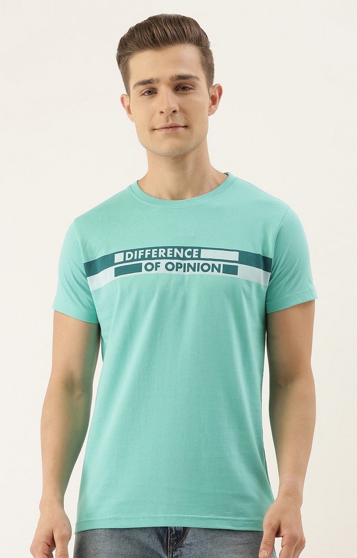 Difference of Opinion | Men's Blue Cotton Typographic Printed Regular T-Shirt