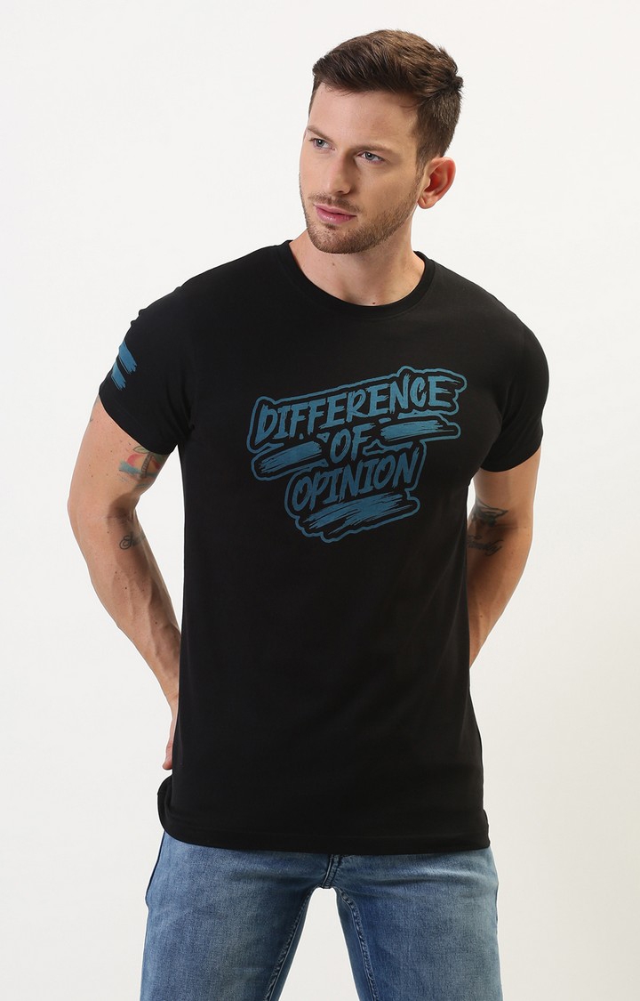 Difference of Opinion | Men's Black Cotton Typographic Printed Regular T-Shirt
