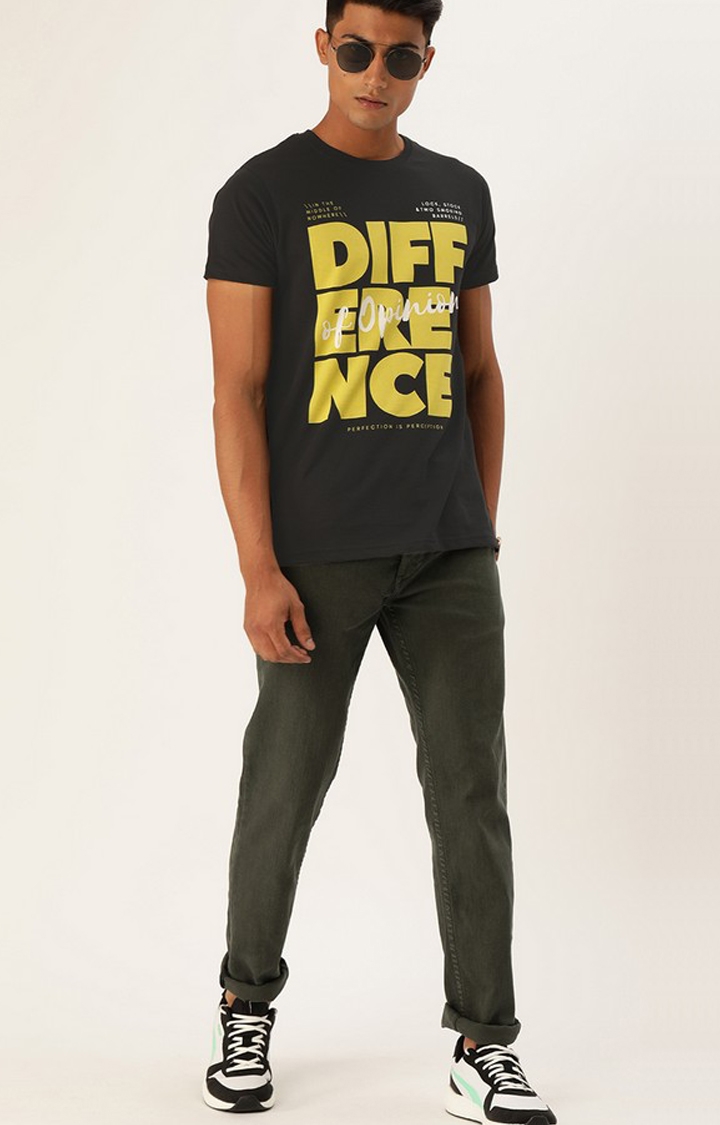 Difference of Opinion | Men's Black Cotton Typographic Printed Regular T-Shirt 1