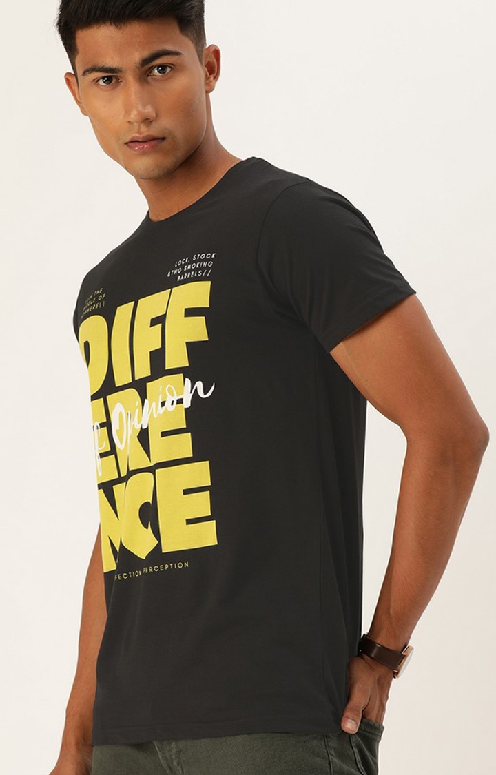 Difference of Opinion | Men's Black Cotton Typographic Printed Regular T-Shirt 2