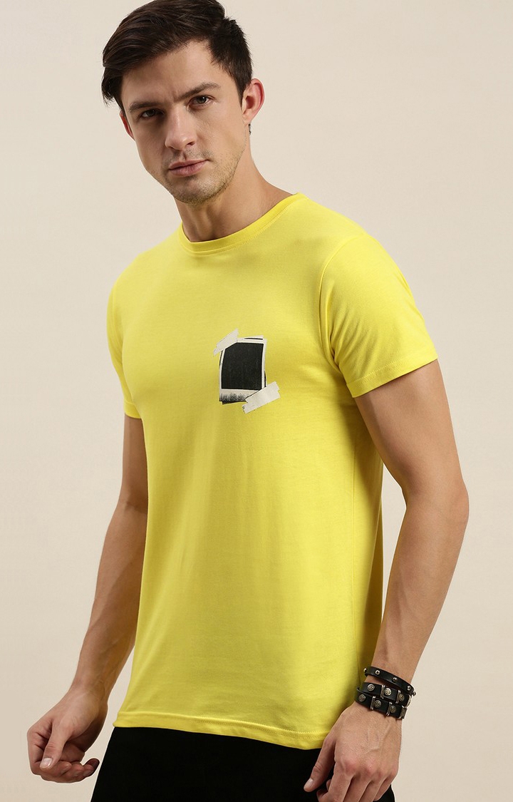Difference of Opinion | Men's Yellow Cotton Solid Regular T-Shirt 2