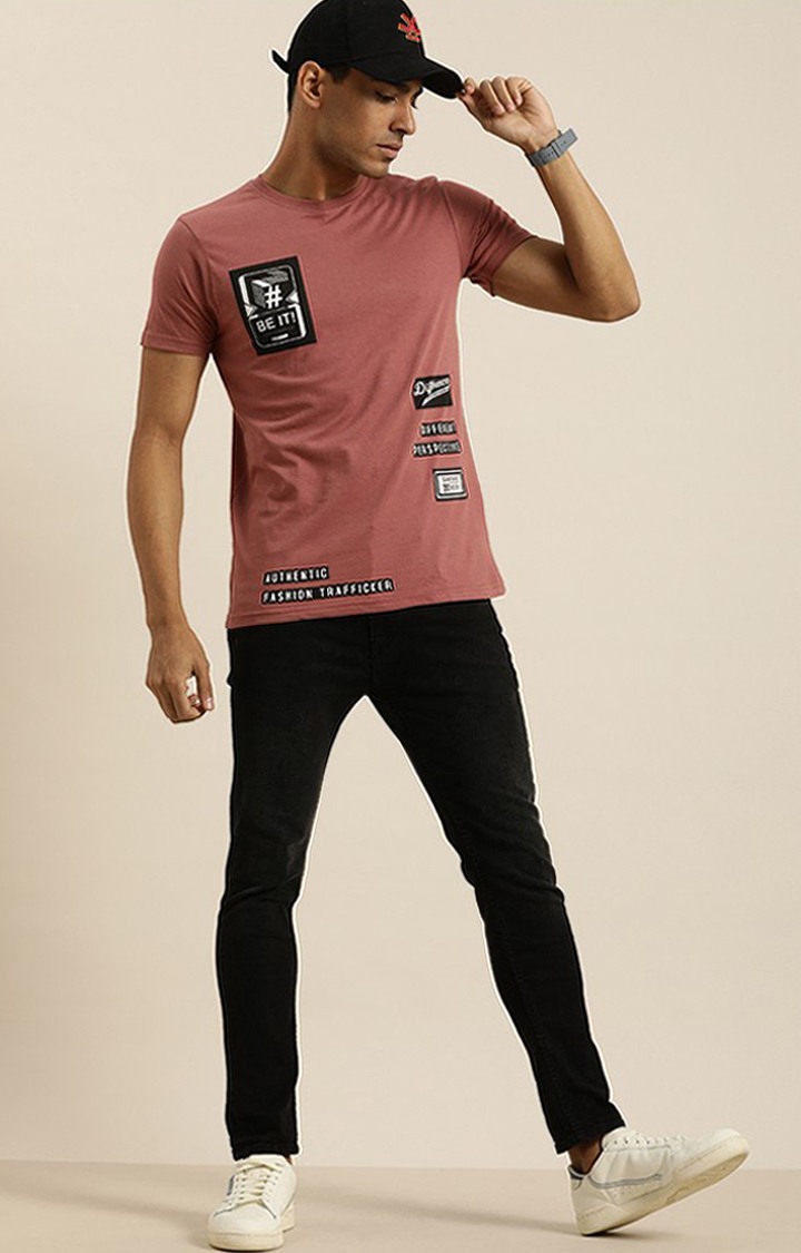 Men's Pink Cotton Printed Regular T-Shirt