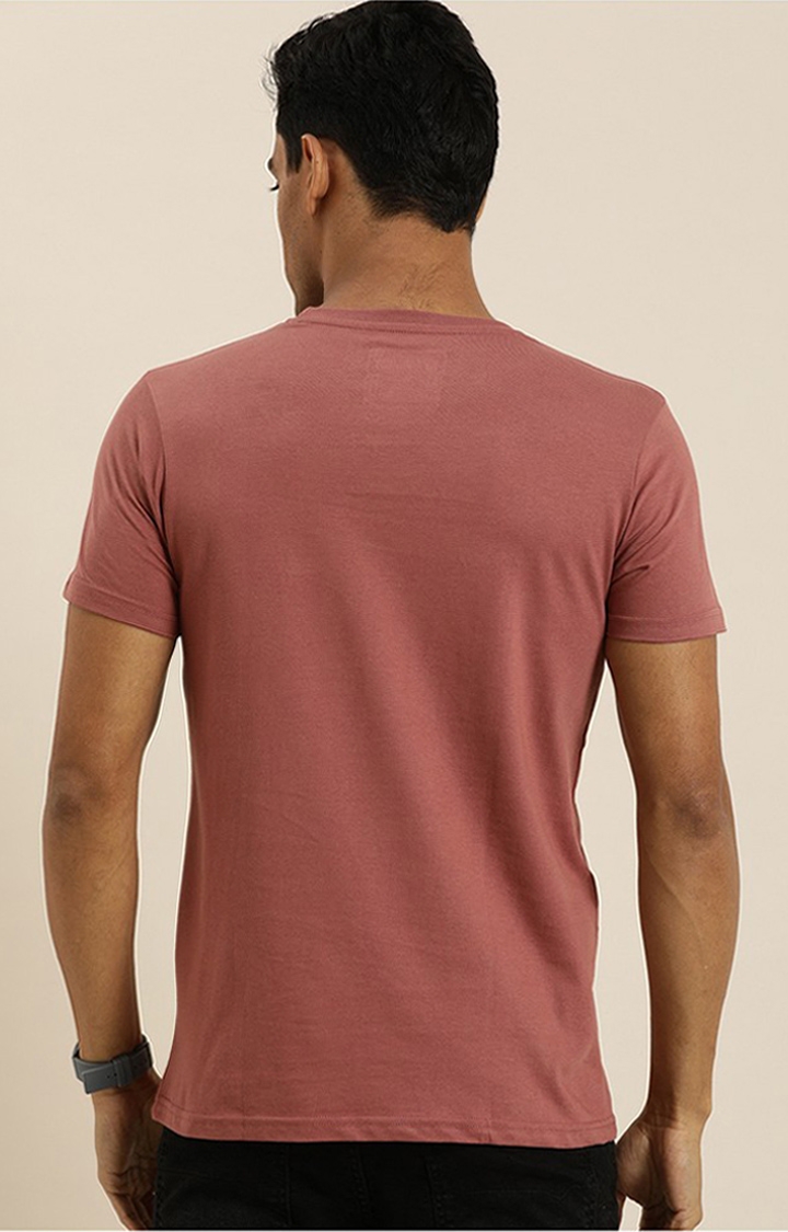 Men's Pink Cotton Printed Regular T-Shirt