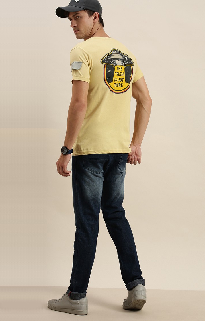 Men's Yellow Cotton Solid Regular T-Shirt