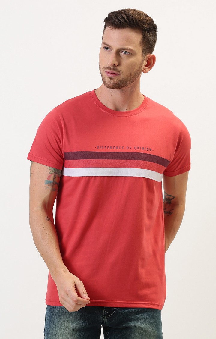 Difference of Opinion | Men's Red Cotton Striped Regular T-Shirt