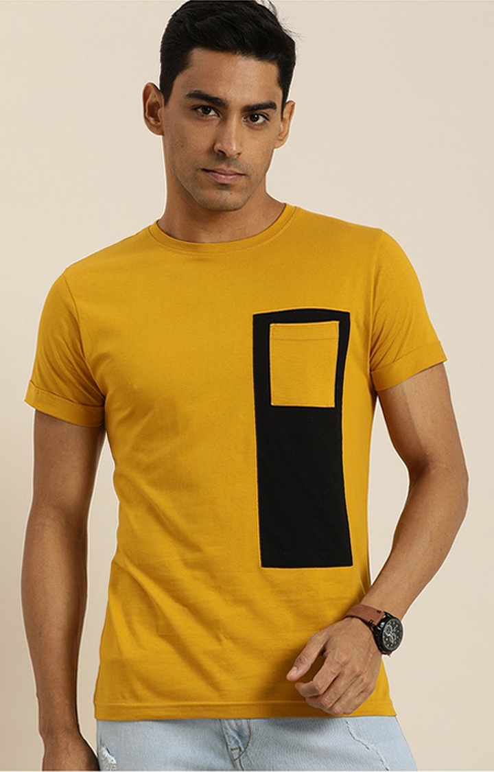 Difference of Opinion | Men's Yellow Cotton Solid Regular T-Shirt