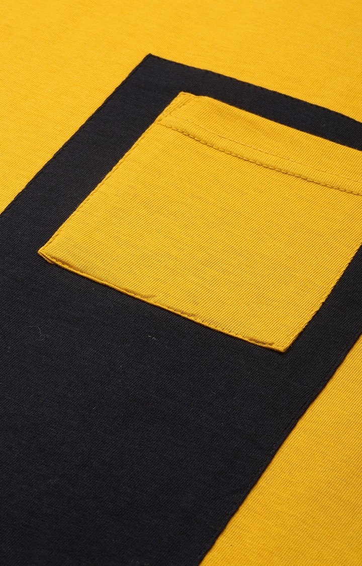 Men's Yellow Cotton Solid Regular T-Shirt